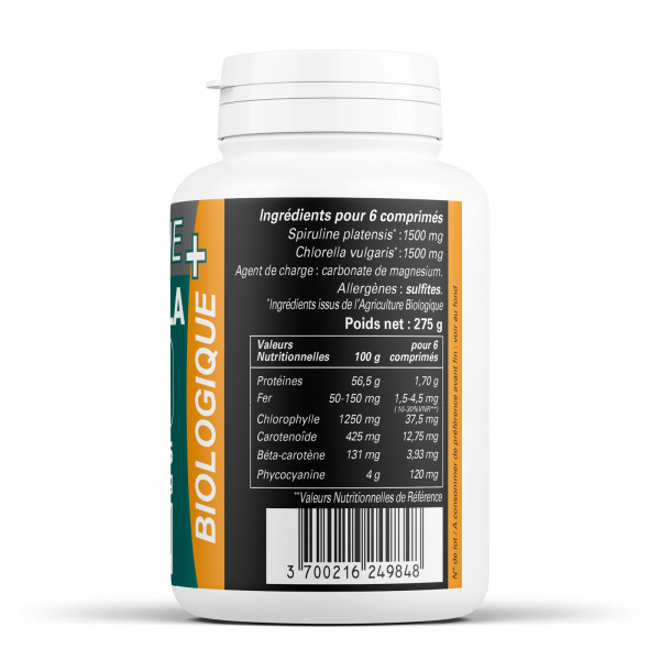 Spiruline + Chlorella Bio 500mg - 500 comprimés