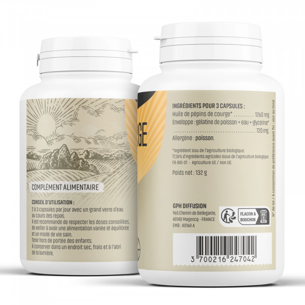 Pépins de Courge Ecocert - 420 mg - 200 capsules - Herbes & PLantes
