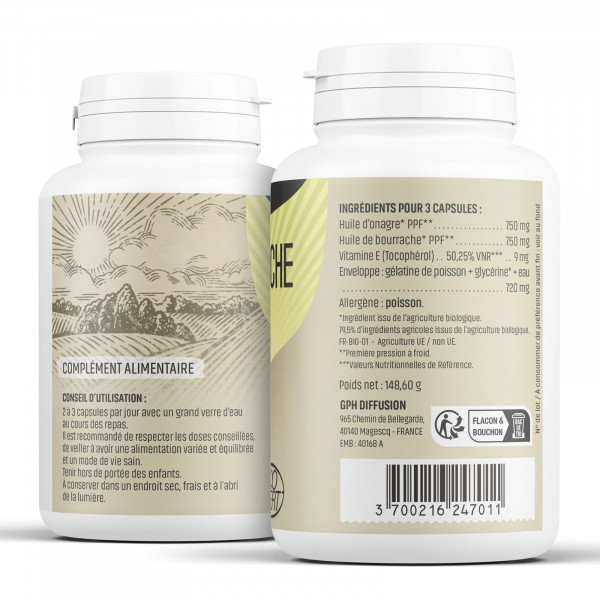 Onagre-Bourrache Ecocert - 503 mg - 200 capsules - Herbes & Plantes