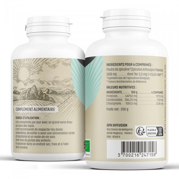 Spiruline Bio - 500 mg - comprimés - H&P