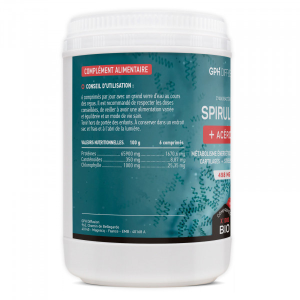 SPIRULINE + ACEROLA BIO - 498mg - 300 comprimés