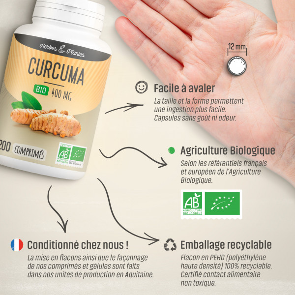 Curcuma Bio - 400 mg - 200 comprimés - Herbes & Plantes