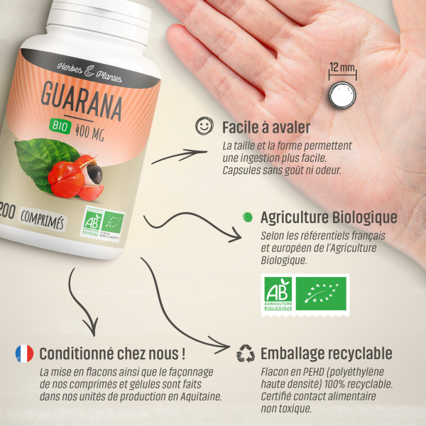 Guarana Bio - 400 mg - 200 comprimés - H&P