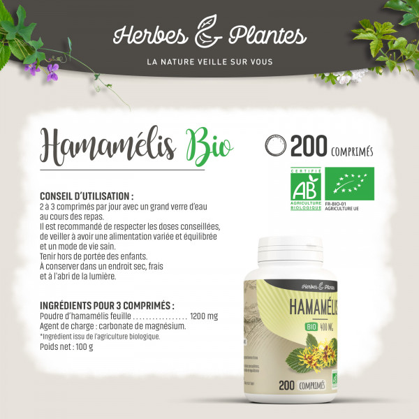 Hamamélis Bio - 400 mg - 200 comprimés - H&P