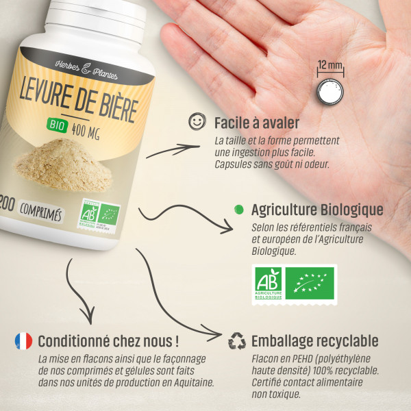 Levure de bière Bio - 400 mg - 200 comprimés - H&P