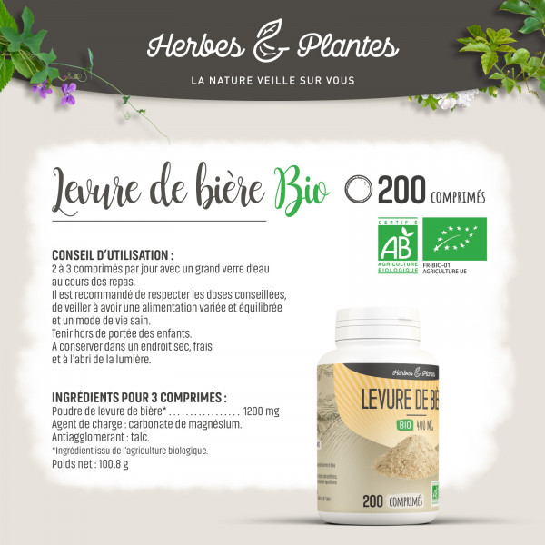 Levure de bière Bio - 400 mg - 200 comprimés - H&P