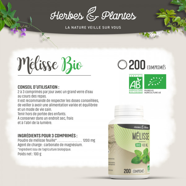 Mélisse Bio - 400 mg - 200 comprimés - H&P