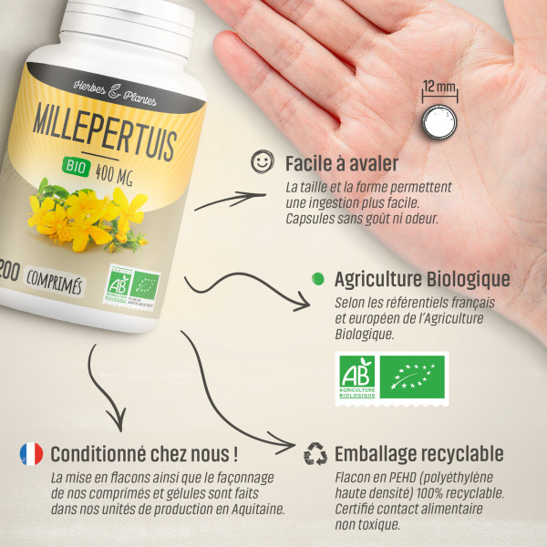 Millepertuis Bio - 400 mg - 200 comprimés - H&P