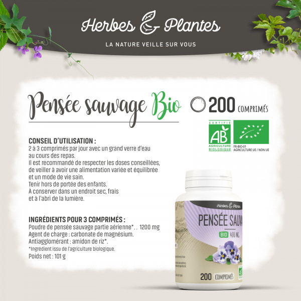 Pensée sauvage Bio - 400 mg - 200 comprimés - H&P