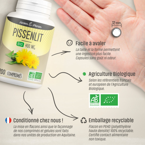 Pissenlit Bio - 400 mg - 200 comprimés - H&P