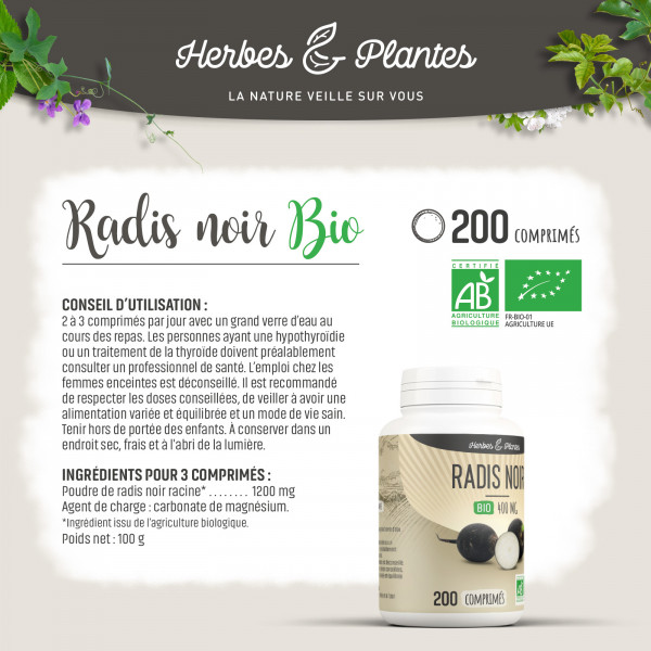 Radis noir Bio - 400 mg - 200 comprimés - H&P
