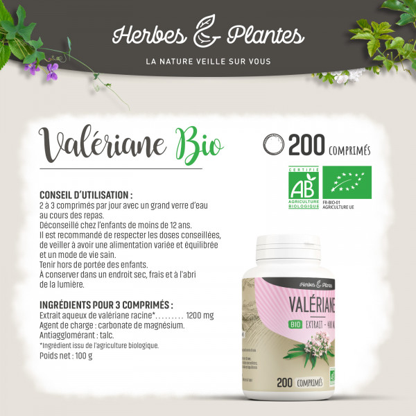 Valériane extrait Bio - 400 mg - 200 comprimés - H&P