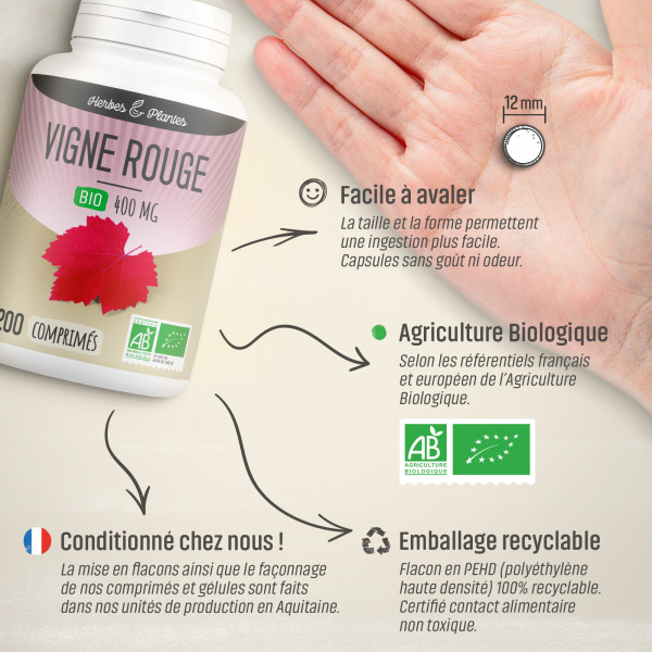 Vigne Rouge Bio - 400 mg - 200 comprimés - H&P