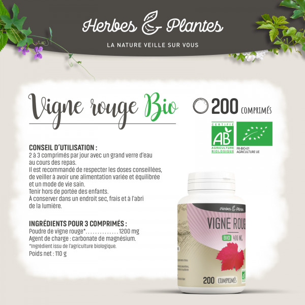 Vigne Rouge Bio - 400 mg - 200 comprimés - H&P