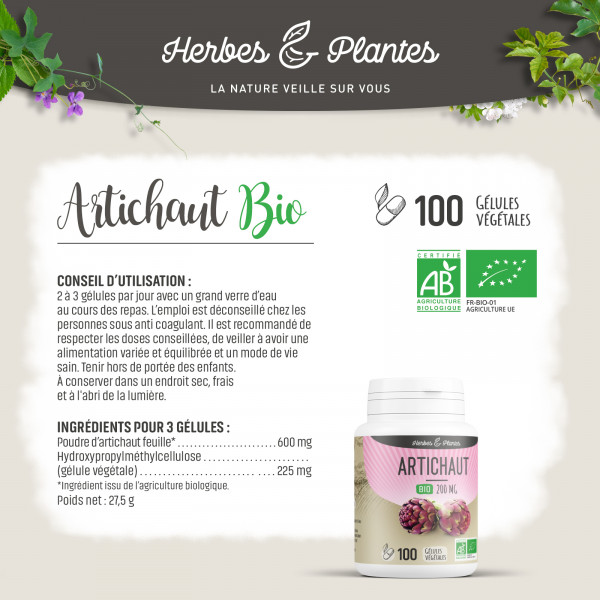 Artichaut Bio - 200 mg - Gélules végétales
