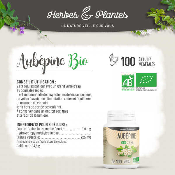 Aubépine Bio - 270 mg - Gélules végétales