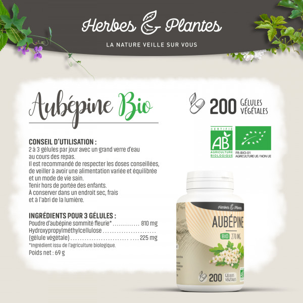 Aubépine Bio - 270 mg - Gélules végétales