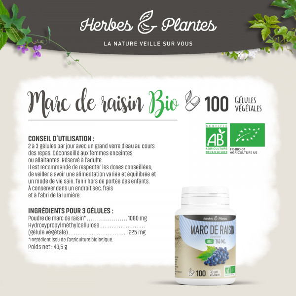 Marc de raisin Bio - 360 mg - Gélules végétales
