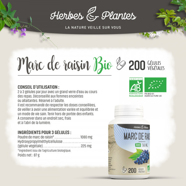 Marc de raisin Bio - 360 mg - Gélules végétales
