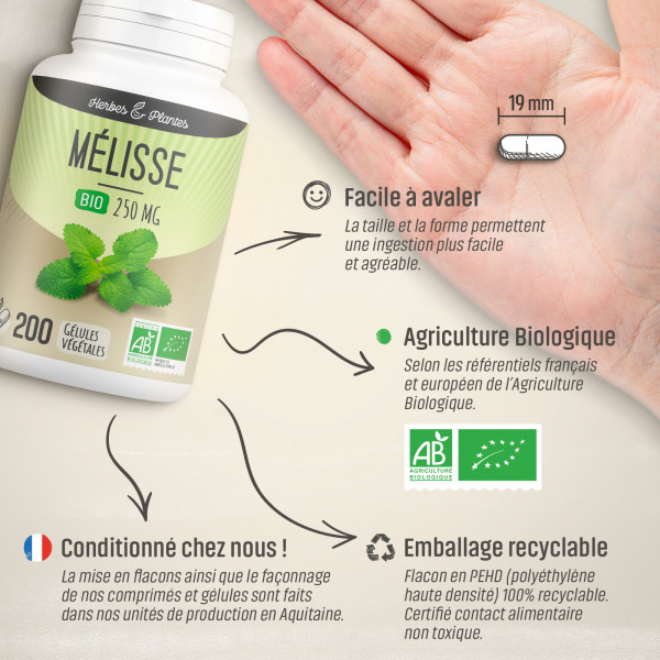 Mélisse Bio - 250 mg - Gélules végétales