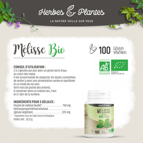 Mélisse Bio - 250 mg - Gélules végétales