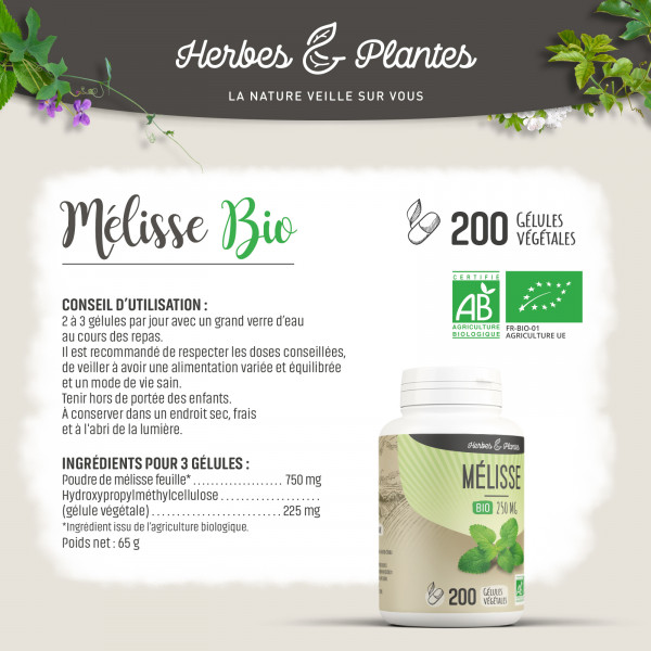 Mélisse Bio - 250 mg - Gélules végétales