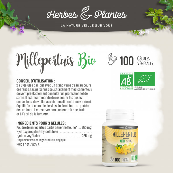 Millepertuis Bio - 250 mg - Gélules végétales