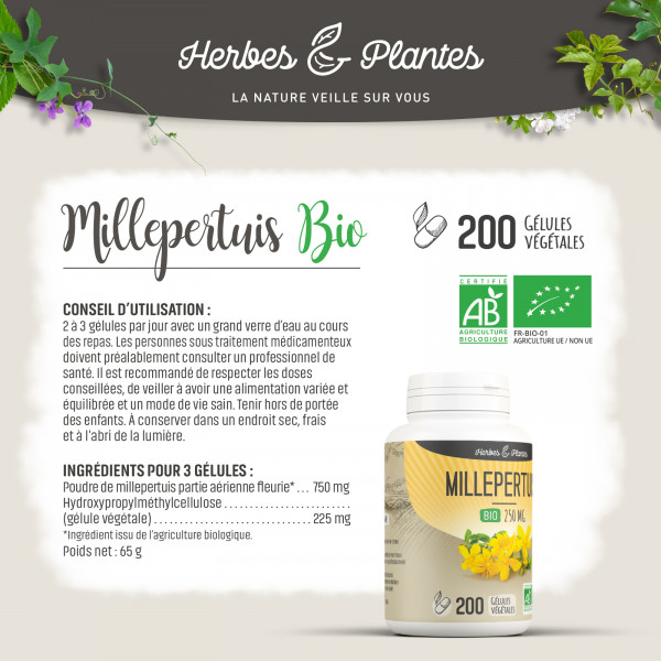 Millepertuis Bio - 250 mg - Gélules végétales