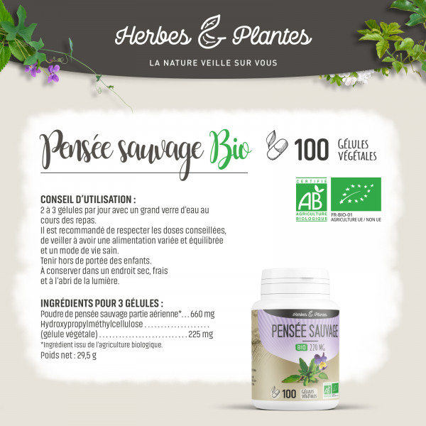 Pensée sauvage Bio - 220 mg - Gélules végétales