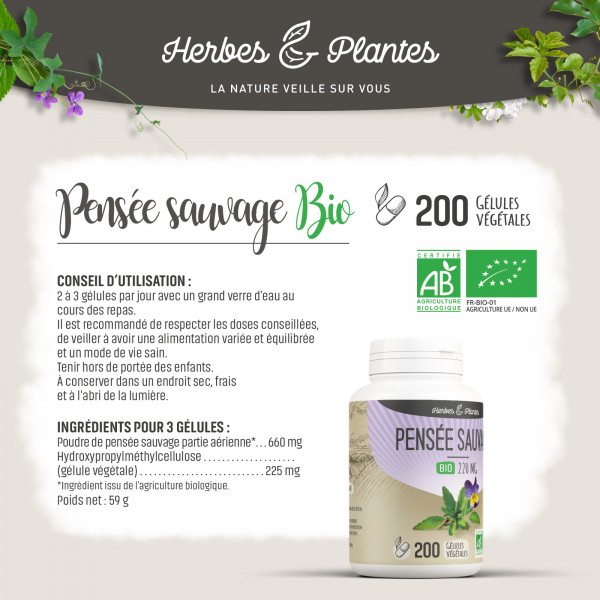Pensée sauvage Bio - 220 mg - Gélules végétales