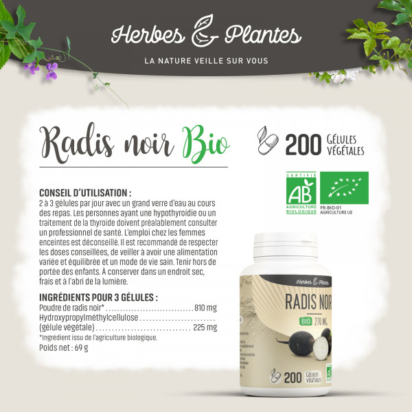 Radis noir Bio - 270 mg - Gélules végétales
