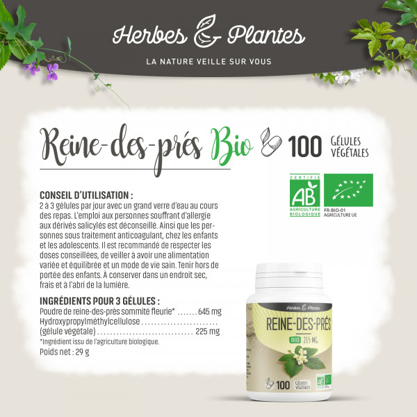 Reine des prés Bio - 215 mg - Gélules végétales