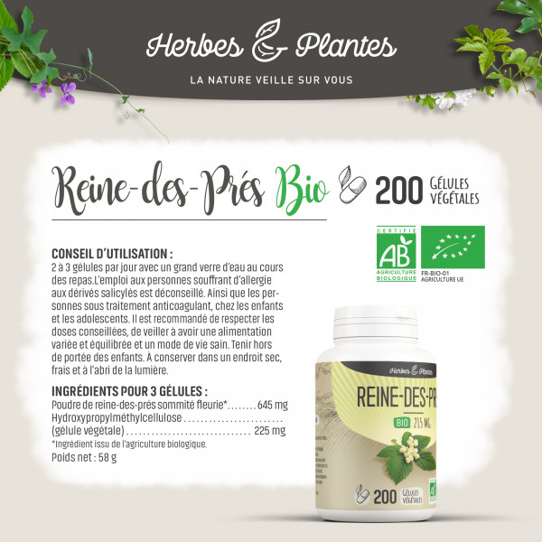 Reine des prés Bio - 215 mg - Gélules végétales