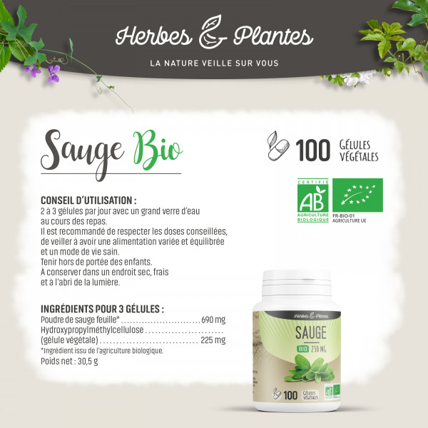 Sauge Bio - 230 mg - Gélules végétales