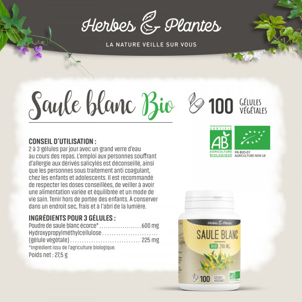 Saule blanc Bio - 200 mg - Gélules végétales