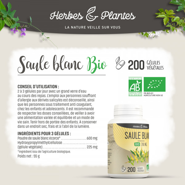 Saule blanc Bio - 200 mg - Gélules végétales