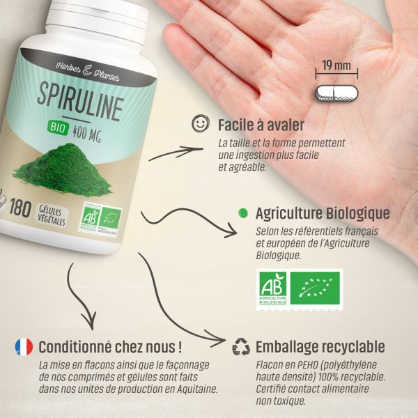 Spiruline Bio - 400 mg - 180 gélules végétales