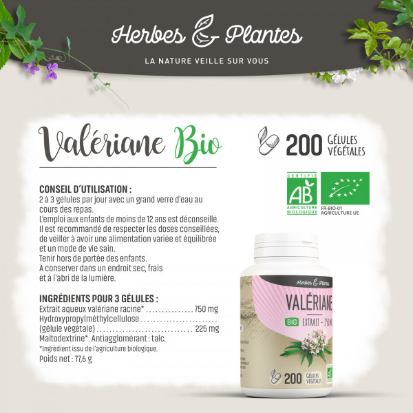 Valériane Bio - extrait aqueux - 250 mg - Gélules végétales