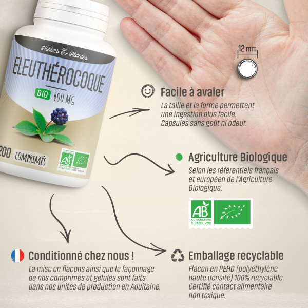 Eleuthérocoque Bio - 400 mg - 200 comprimés - H&P