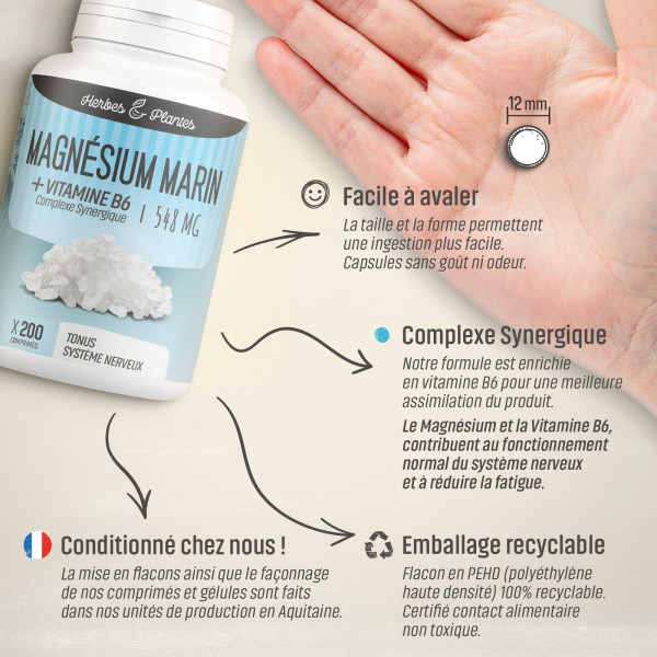 Magnésium marin + Vitamine B6 - 548 mg - comprimés - H&P