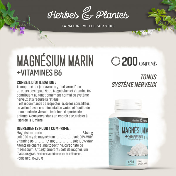 Magnésium marin + Vitamine B6 - 548 mg - comprimés - H&P