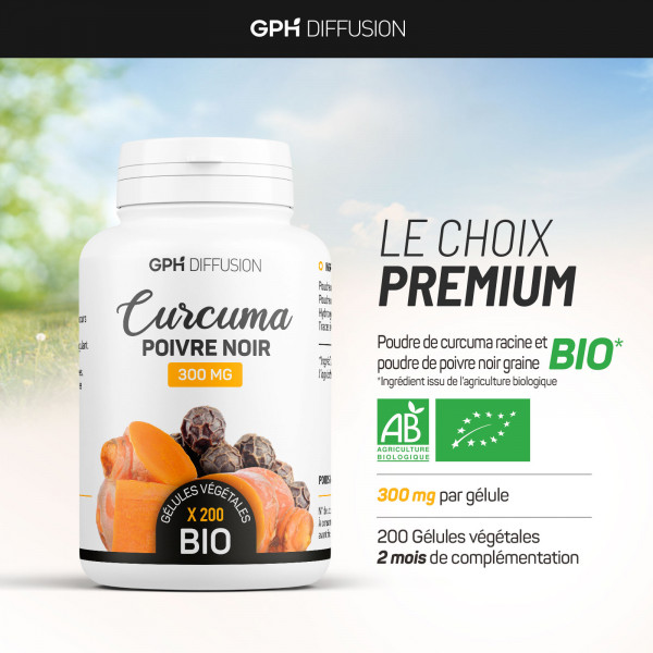 Curcuma Bio et Poivre Noir Bio - 300 mg - 200 gélules végétales