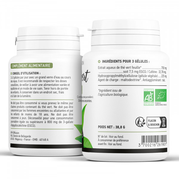 thé vert 200 gélules végétales à 250mg
