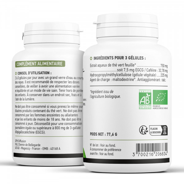 thé vert 200 gélules végétales à 250mg