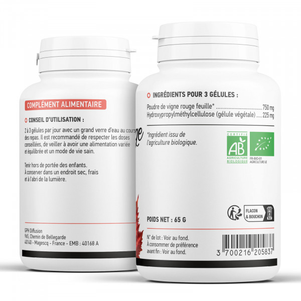 Vigne rouge feuille biologique 250 mg