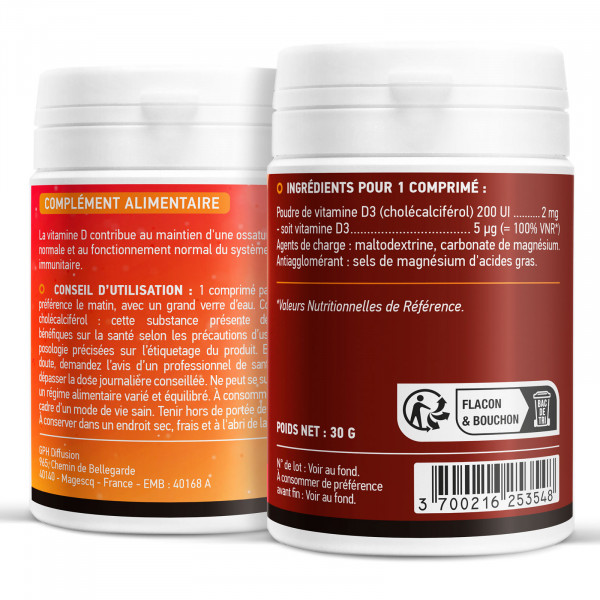 Vitamine D - 5 ug - 200 Comprimés
