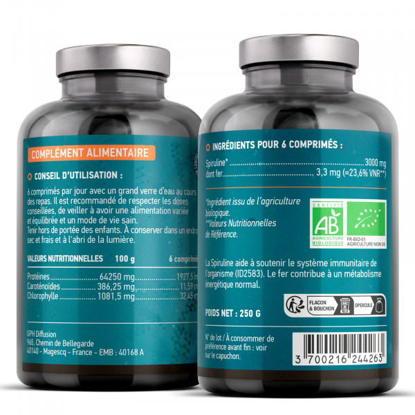 Spiruline Bio 500mg - 2500 comp
