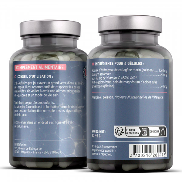 Collagène marin + Vitamine C - 350 mg - 180 gélules