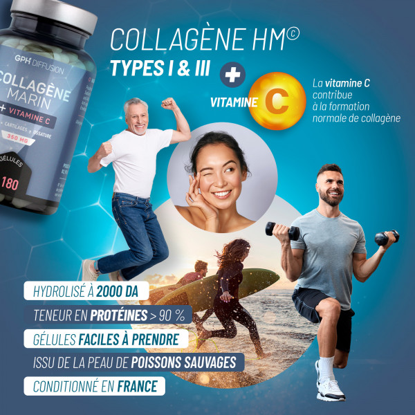 Collagène marin + Vitamine C - 350 mg - 180 gélules