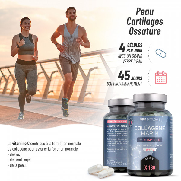 Collagène marin + Vitamine C - 350 mg - 180 gélules